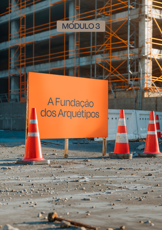 Placa de obra laranja em um canteiro de construção com o título do módulo três